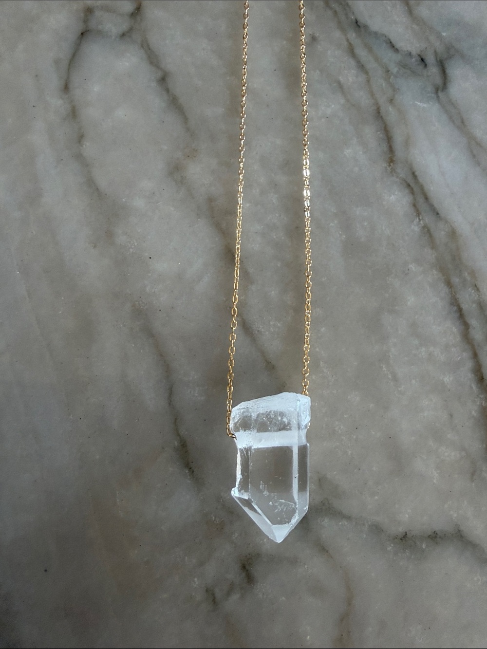 Clear Quartz Crystal Point Pendant Necklace - Gold Chain